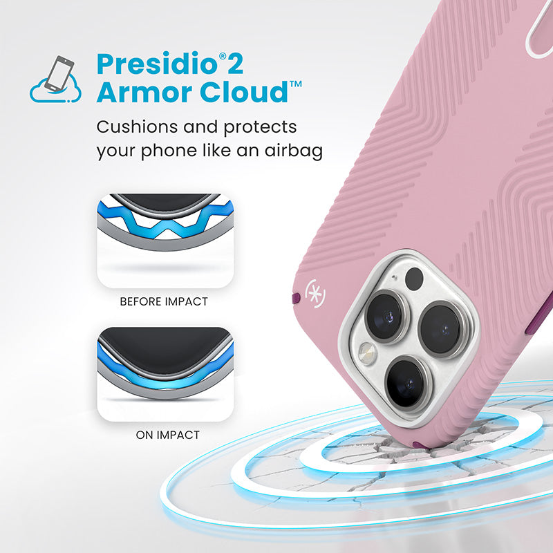 Speck Presidio2 Grip ClickLock &amp; MagSafe - Hoesje voor iPhone 16 Pro (Woensdag Roze / Boysenberry Paars / Wit)