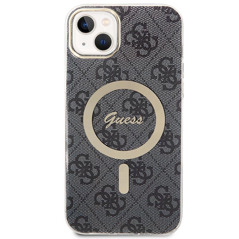 Guess Bundle Pack MagSafe 4G - Set hoesje voor iPhone 14 Plus + MagSafe oplader (Zwart/Goud)