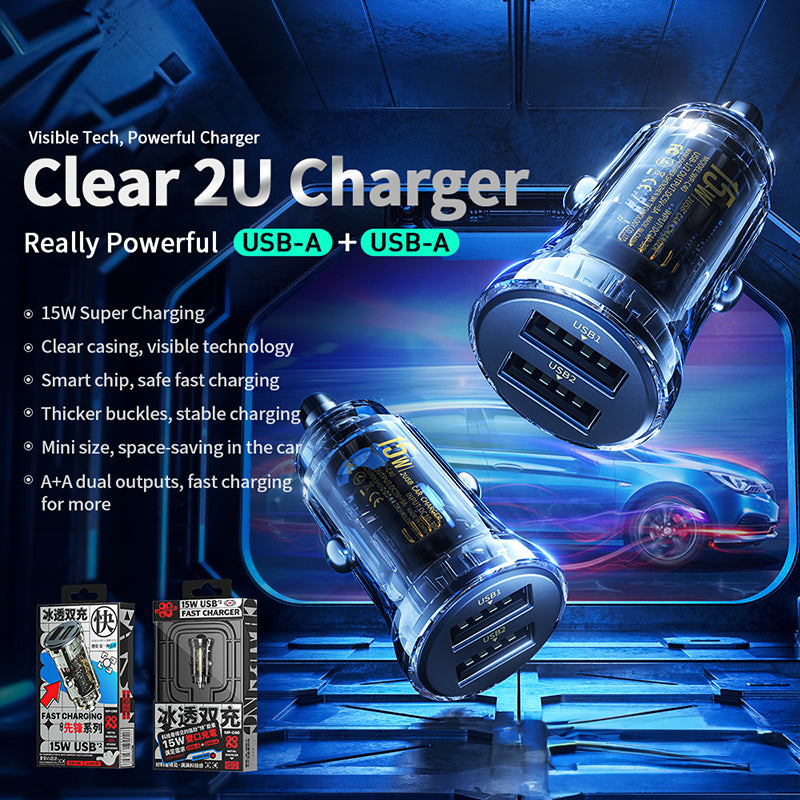 WEKOME WP-C40 Vanguard Series - Car charger 2 x USB Fast Charging 15W (Black / Transparent)