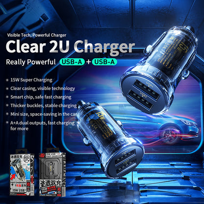 WEKOME WP-C40 Vanguard Series - Car charger 2 x USB Fast Charging 15W (Black / Transparent)