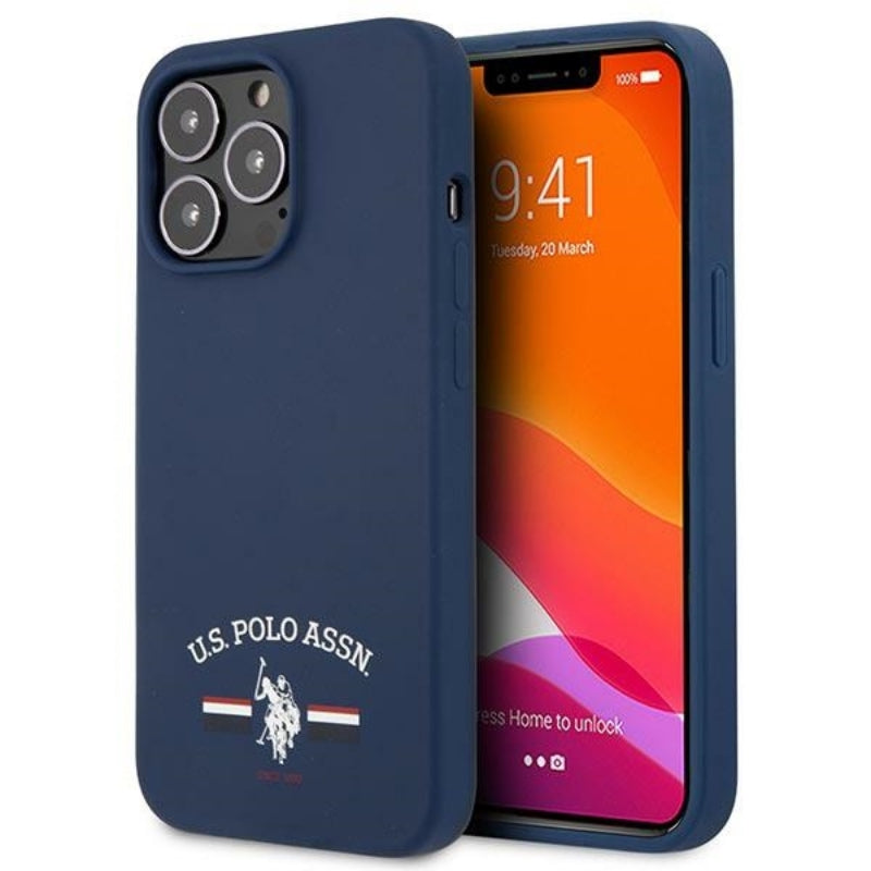 US Polo Assn siliconen logo - hoesje voor iPhone 13 Pro Max (marineblauw)