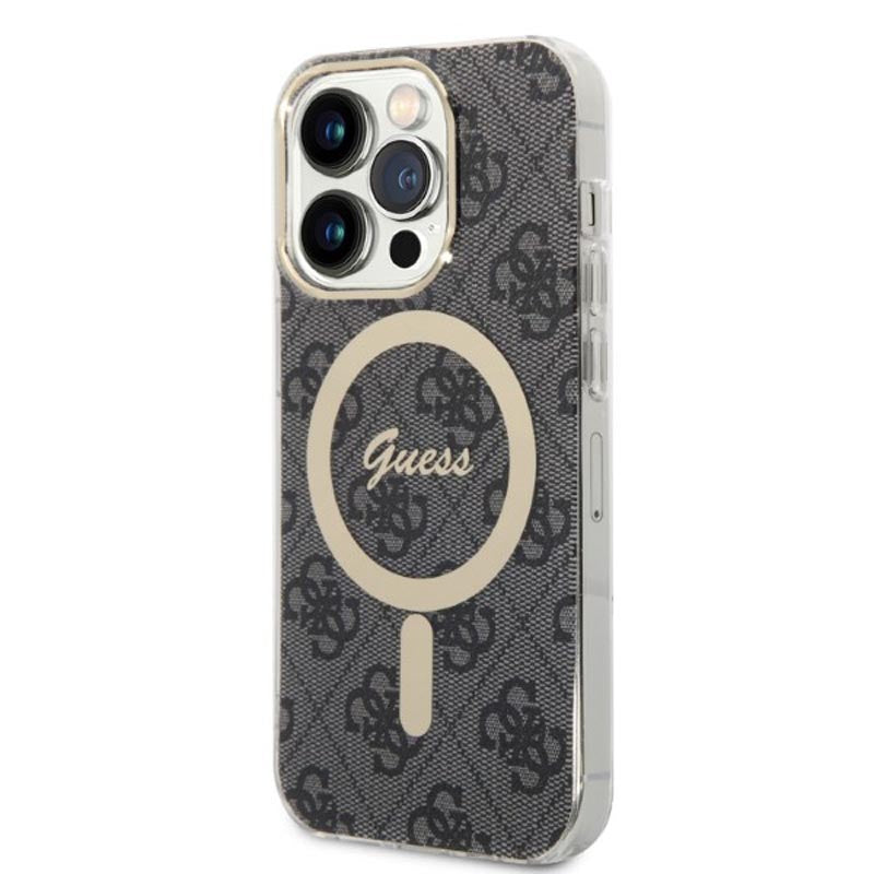 Guess Bundle Pack MagSafe 4G - Hüllenset für iPhone 14 Pro + MagSafe-Ladegerät (Schwarz/Gold)