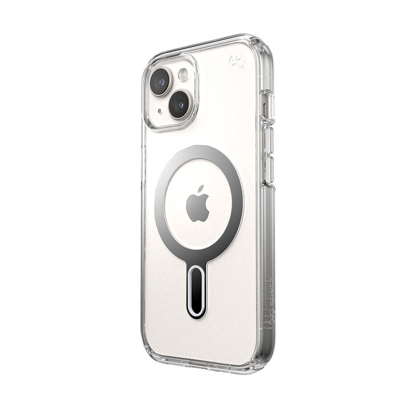 Speck Presidio Perfect-Clear ClickLock & Magsafe - Case for iPhone 15 / iPhone 14 / iPhone 13 (Clear / Chrome Finish / Serene Silver)