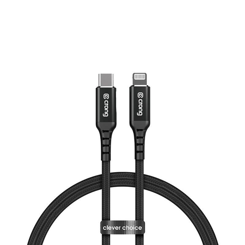 Crong Armor Link – USB-C auf Lightning MFi geflochtenes Kabel 150 cm (schwarz)