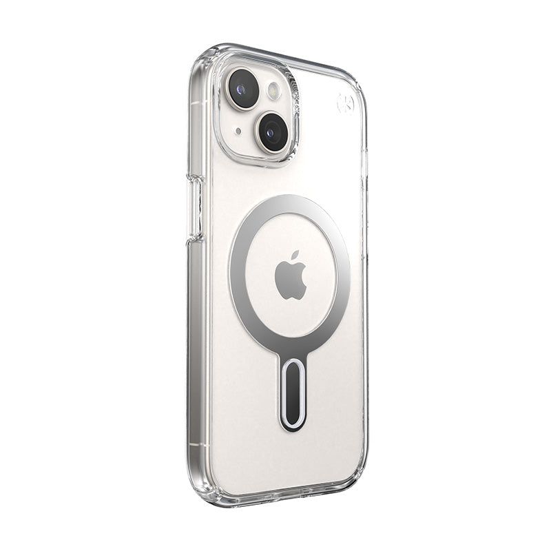 Speck Presidio Perfect-Clear ClickLock & Magsafe - Case for iPhone 15 / iPhone 14 / iPhone 13 (Clear / Chrome Finish / Serene Silver)