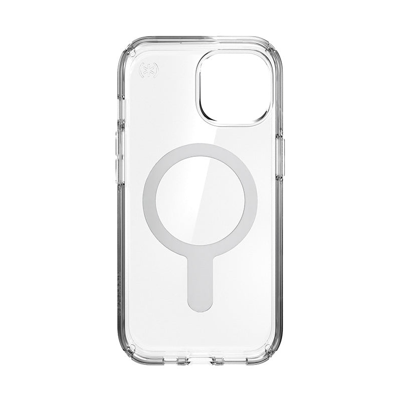 Speck Presidio Perfect-Clear ClickLock & Magsafe - Case for iPhone 15 / iPhone 14 / iPhone 13 (Clear / Chrome Finish / Serene Silver)