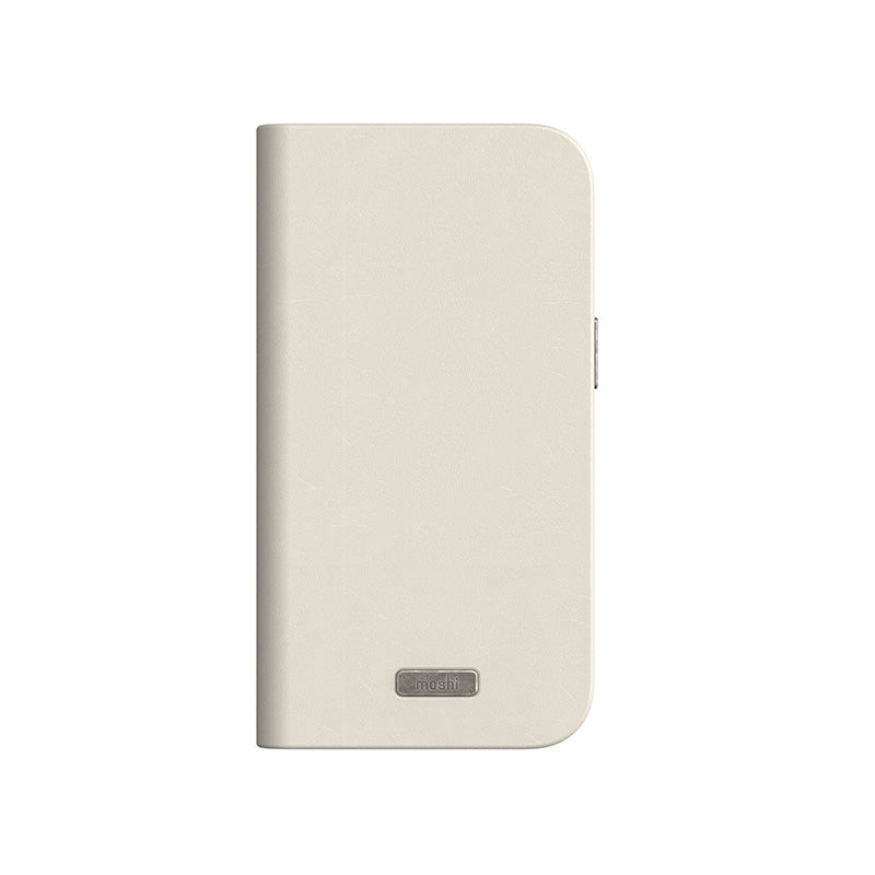 Moshi Overture MagSafe – 3-in-1-Lederhülle mit Klappdeckel für iPhone 15 Plus (Eggnog White)