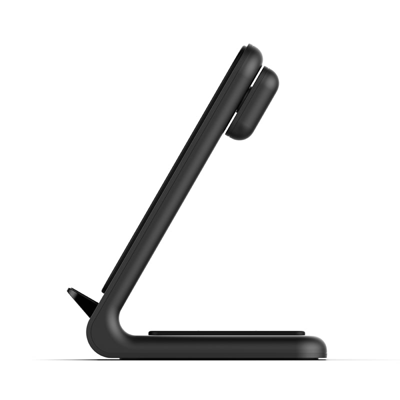 Crong PowerSpot Pivot Stand – 3-in-1 kabelloses Ladegerät für Samsung &amp; Android, Galaxy Watch und TWS-Kopfhörer (schwarz)