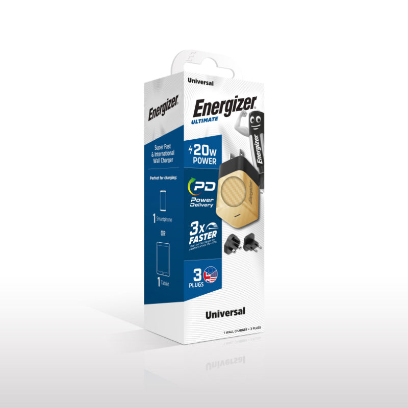 Energizer Ultimate – Multiplug EU/UK/US GaN 20W PD-Netzladegerät (Gold)