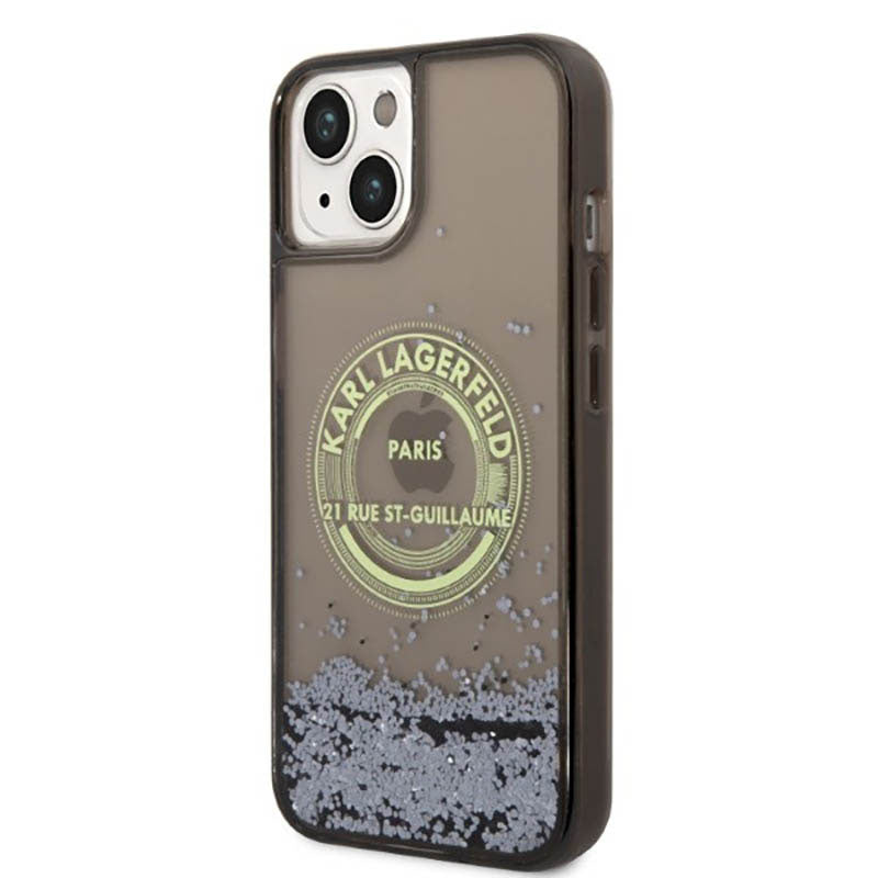 Karl Lagerfeld Liquid Glitter Round RSG-logo-hoesje - hoesje voor iPhone 14 Plus (zwart)