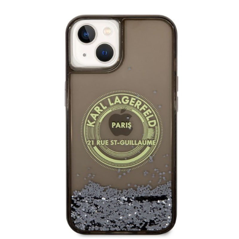 Karl Lagerfeld Liquid Glitter Round RSG-logo-hoesje - hoesje voor iPhone 14 Plus (zwart)