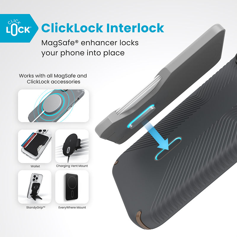 Speck Presidio2 Grip ClickLock &amp; MagSafe - Hoesje voor iPhone 16 Pro Max (Antracietgrijs / Koel brons / Wit)