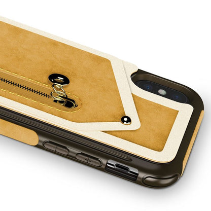 Zizo Nebula Wallet Case – Brieftaschenrückseite und Reißverschlusstasche mit Displayschutzfolie aus gehärtetem Glas für iPhone X (Hellbraun/Braun)