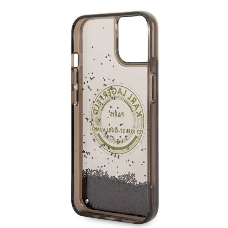 Karl Lagerfeld Liquid Glitter Round RSG-logo-hoesje - hoesje voor iPhone 14 Plus (zwart)