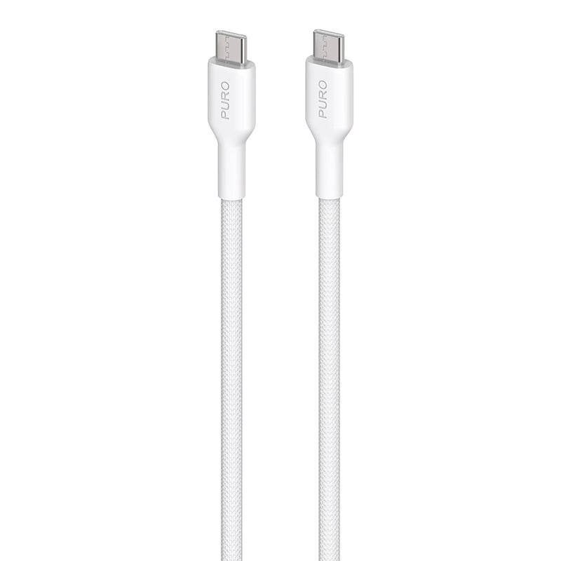 PURO Fabric - Robuuste gevlochten USB-C naar USB-C kabel 1,2 m (wit)