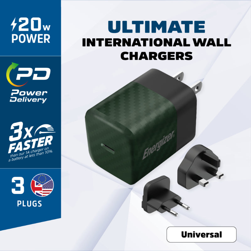 Energizer Ultimate - Multiplug EU / UK / US GaN 20W PD-netlader (groen)