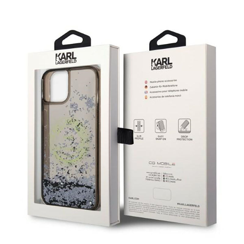 Karl Lagerfeld Liquid Glitter Round RSG-logo-hoesje - hoesje voor iPhone 14 Plus (zwart)