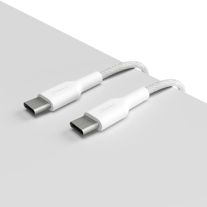 PURO Fabric - Robuuste gevlochten USB-C naar USB-C kabel 1,2 m (wit)