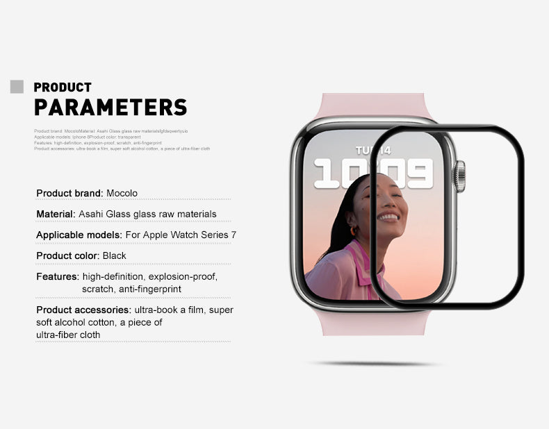 Mocolo 3D Glass Full Glue - Beschermglas voor Apple Watch 7/8 scherm 45 mm