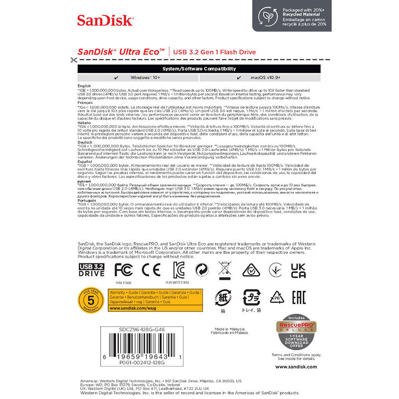 SanDisk Ultra Eco - 128 GB USB 3.2 Gen 1 Flash Drive 100 MB/s