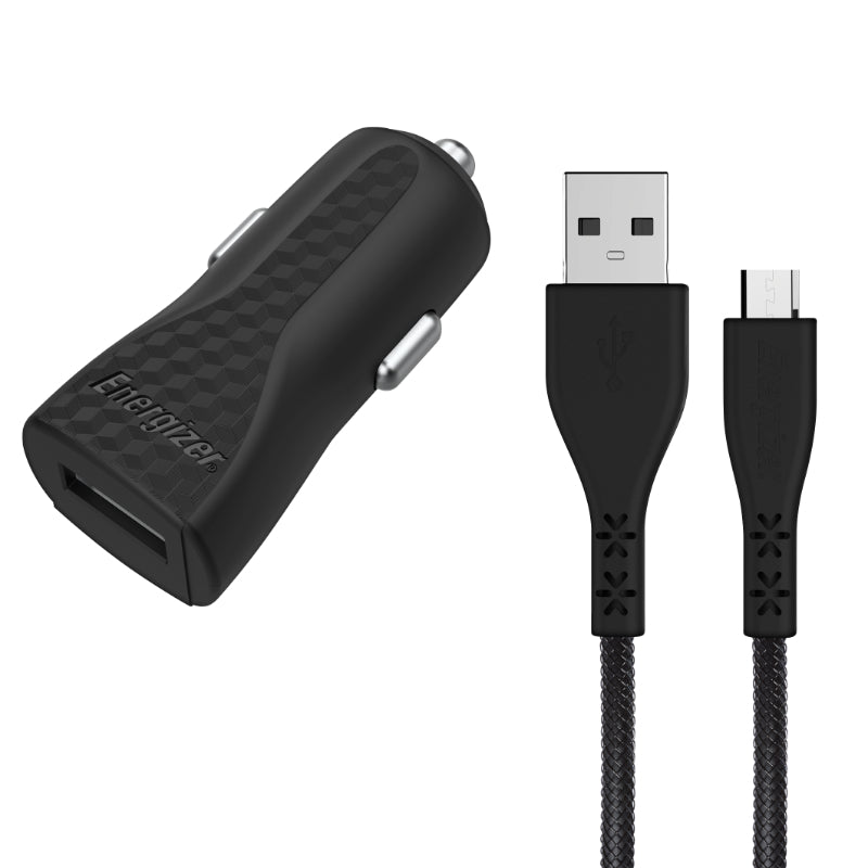 Energizer HardCase - USB-A 1A Autoladegerät + Micro-USB-Kabel (Schwarz)