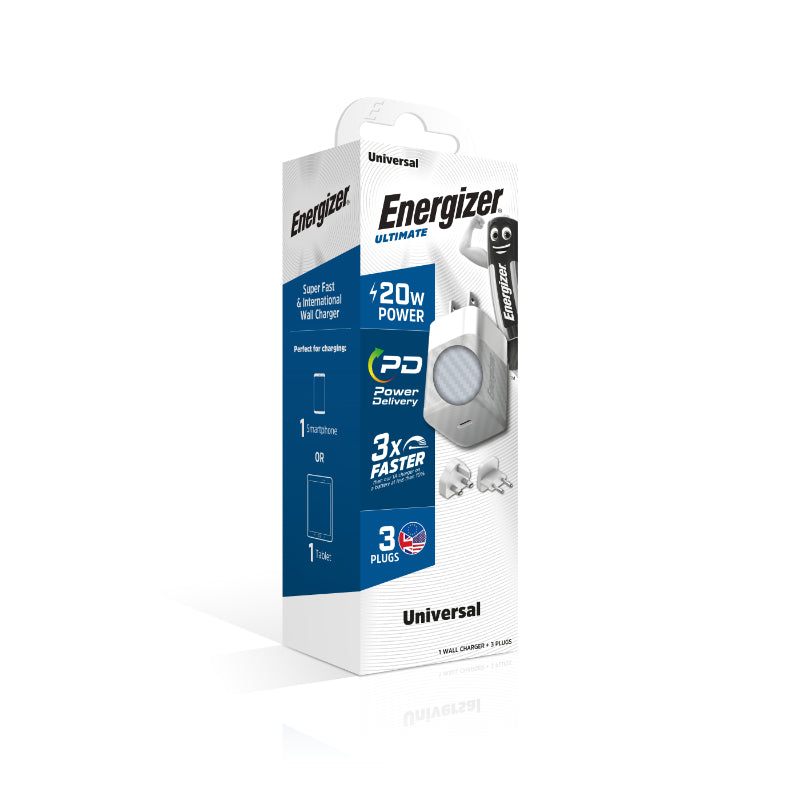 Energizer Ultimate – Multiplug EU/UK/US GaN 20W PD-Netzladegerät (Silber)