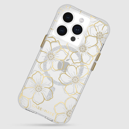 Case-Mate Floral Gems MagSafe - iPhone 15 Pro Hülle (Gold)