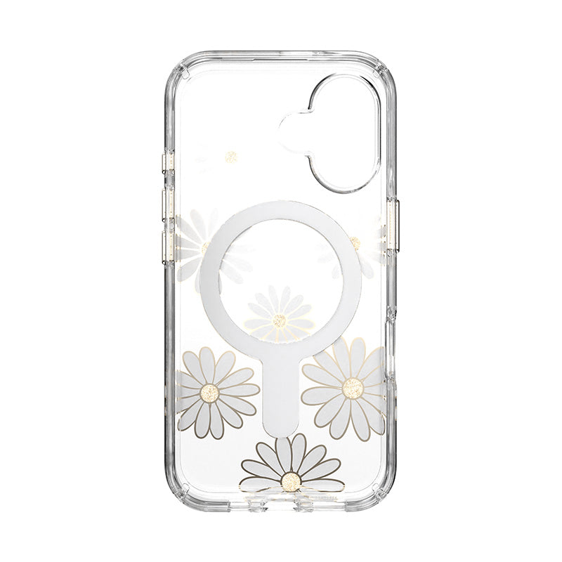 Speck Presidio Lux ClickLock & MagSafe - Case for iPhone 16 (Sunshine Daisies / Clear / Gold)