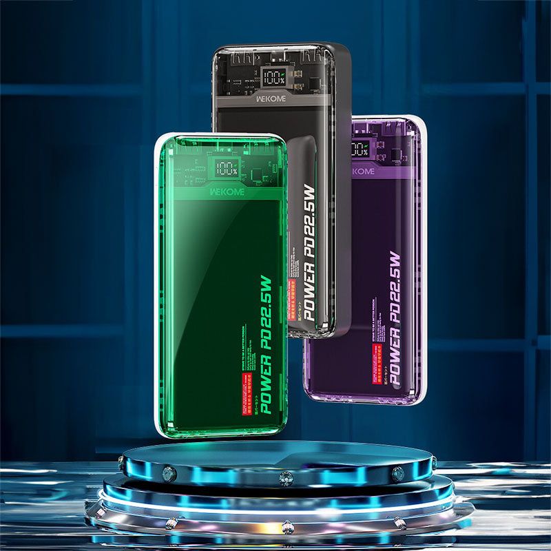 WEKOME WP-353 Vanguard-serie - Powerbank 10000 mAh PD 20W + QC 22,5W (groen / transparant)