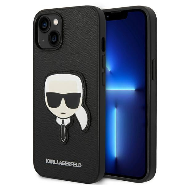 Karl Lagerfeld Saffiano Karl Head Patch-hoesje iPhone 14 Plus (zwart)