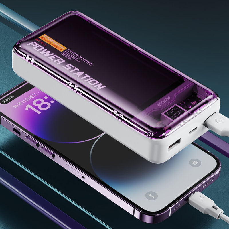 WEKOME WP-353 Vanguard-serie - Powerbank 10000 mAh PD 20W + QC 22,5W (paars / transparant)