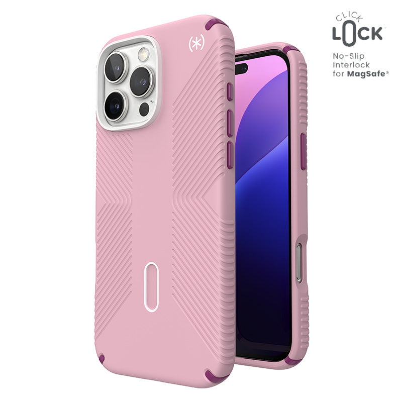 Speck Presidio2 Grip ClickLock &amp; MagSafe - Hoesje voor iPhone 16 Pro Max (Woensdag Roze / Boysenberry Paars / Wit)