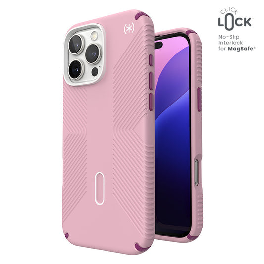 Speck Presidio2 Grip ClickLock &amp; MagSafe - Hoesje voor iPhone 16 Pro Max (Woensdag Roze / Boysenberry Paars / Wit)