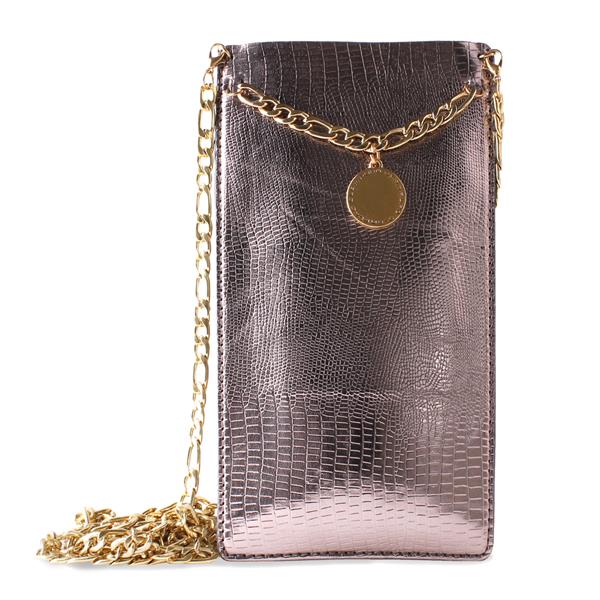 PURO GLAM Chain - Universal case for smartphones with 2 card slots w / gold chain XL (brown)