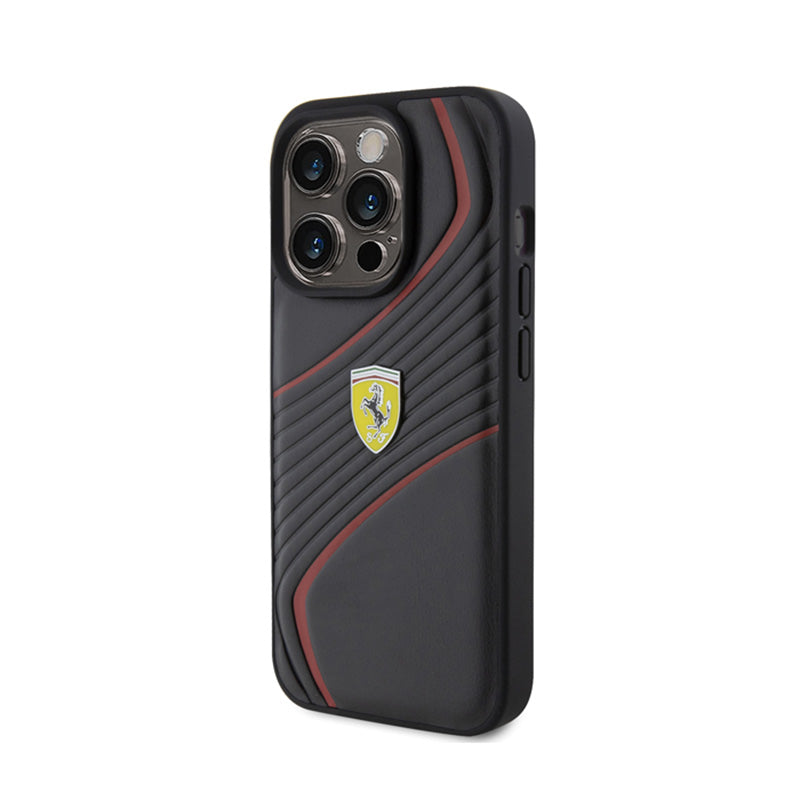 Ferrari Twist Metal-logo - hoesje voor iPhone 15 Pro (zwart)