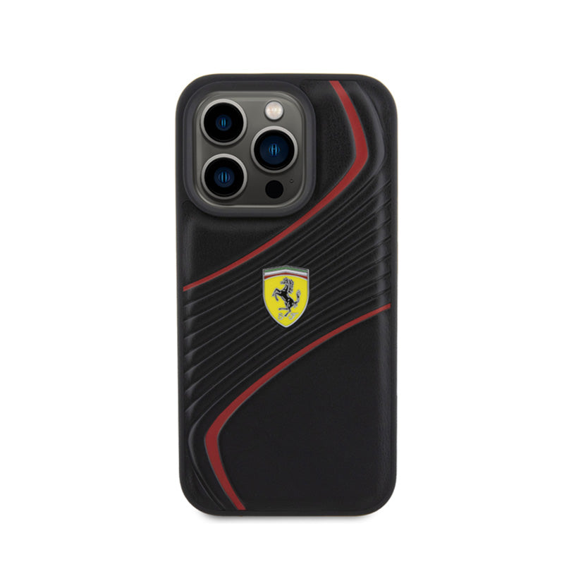 Ferrari Twist Metal-logo - hoesje voor iPhone 15 Pro (zwart)