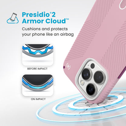 Speck Presidio2 Grip ClickLock &amp; MagSafe - Hoesje voor iPhone 16 Pro Max (Woensdag Roze / Boysenberry Paars / Wit)