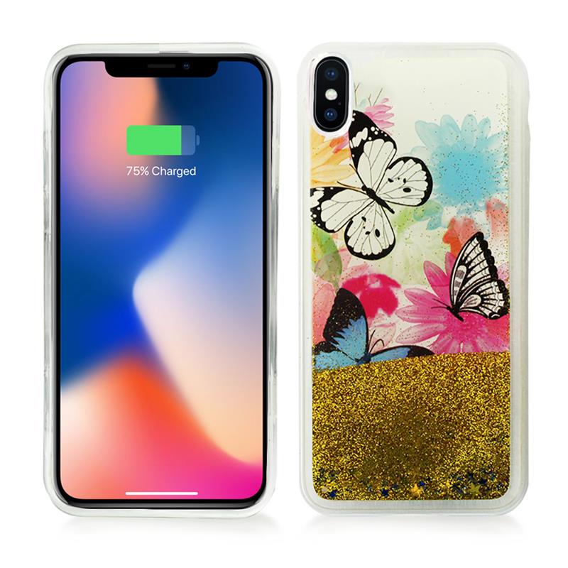 Zizo Liquid Glitter Star Hülle für iPhone X (Schmetterlinge)