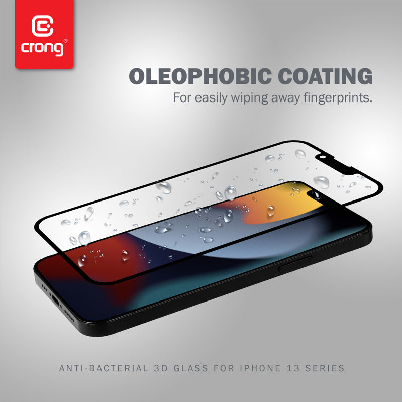 Crong Anti-Bacterial 3D Armour Glass - 9H tempered glass for the entire screen of the iPhone 14 / iPhone 13 / iPhone 13 Pro + installation frame