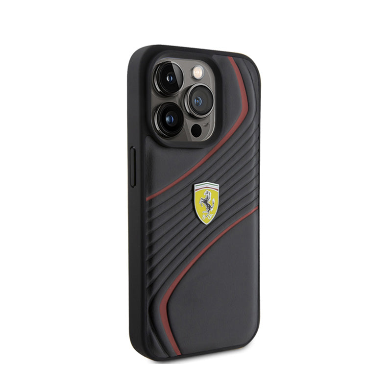 Ferrari Twist Metal-logo - hoesje voor iPhone 15 Pro (zwart)