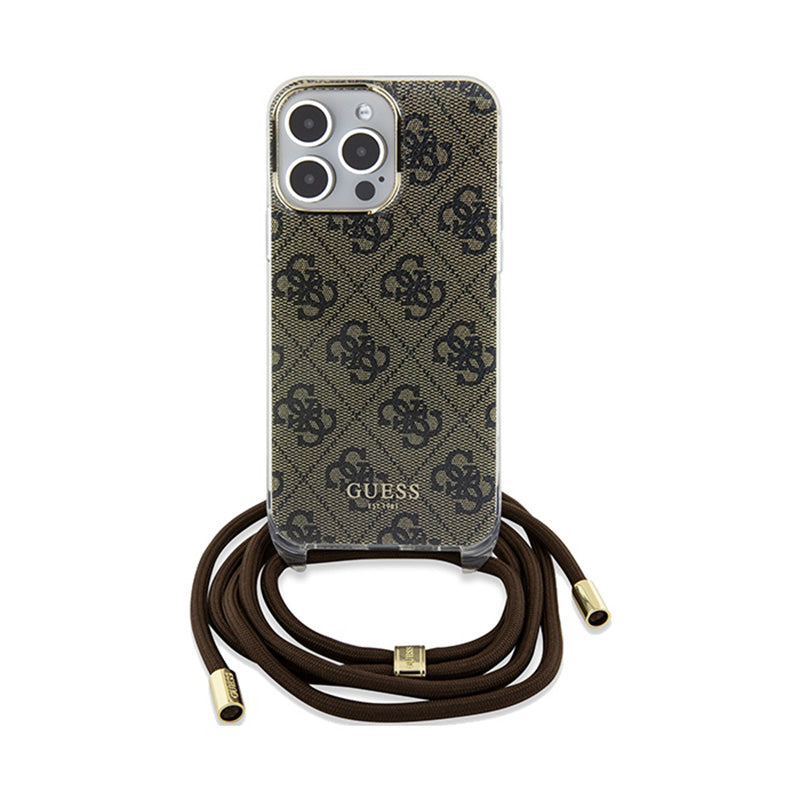 Guess Crossbody Cord 4G Print - iPhone 15 Pro Hülle (braun)