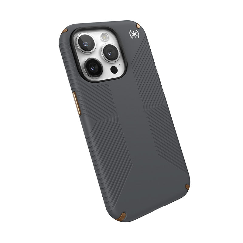 Speck Presidio2 Grip - Case for iPhone 15 Pro (Charcoal Grey / Cool Bronze / White)