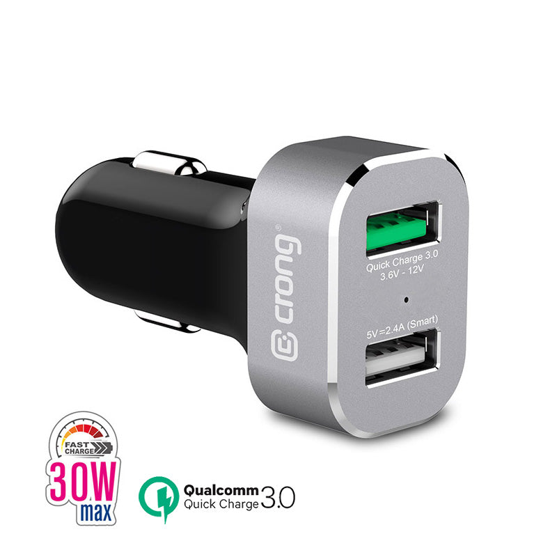 Crong Power Car Charger 30W 2-Port USB with QC 3.0 (aluminium)