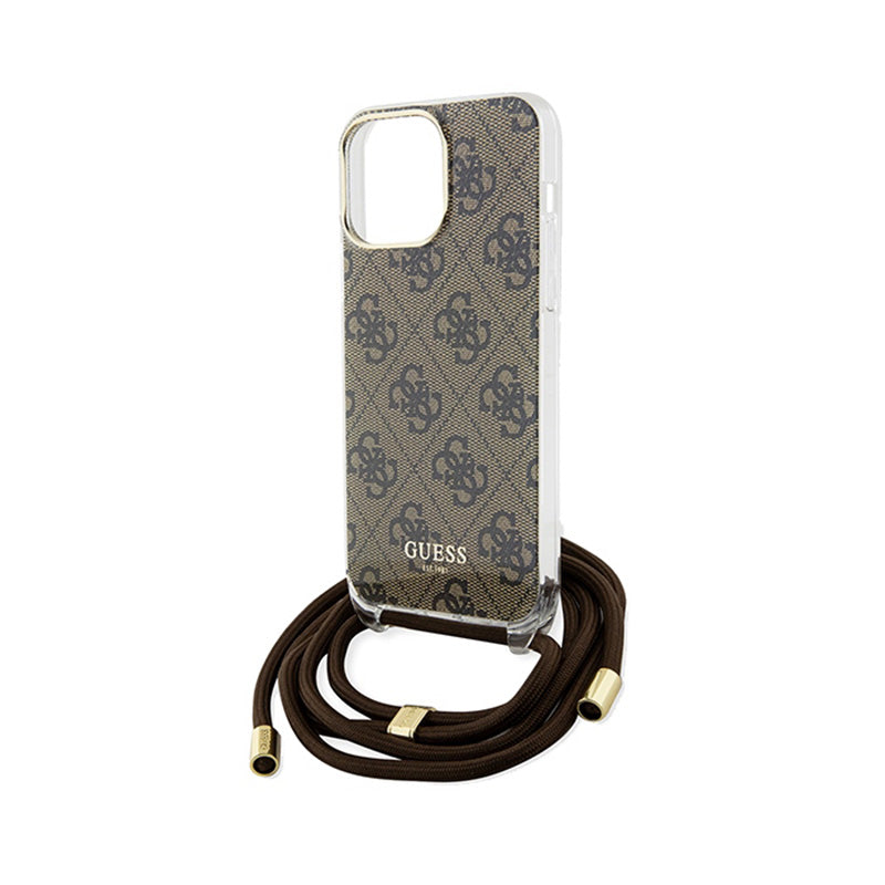 Guess Crossbody Cord 4G Print - iPhone 15 Pro Hülle (braun)