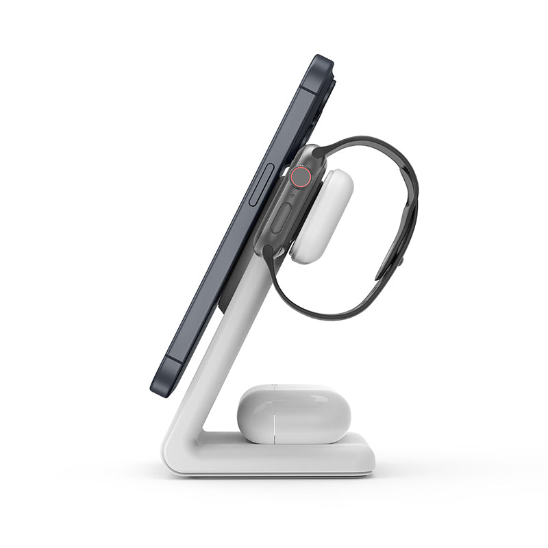 Crong MagSpot Pivot Stand – MagSafe-Ladegerät für iPhone, Apple Watch und AirPods (Schneewittchen)