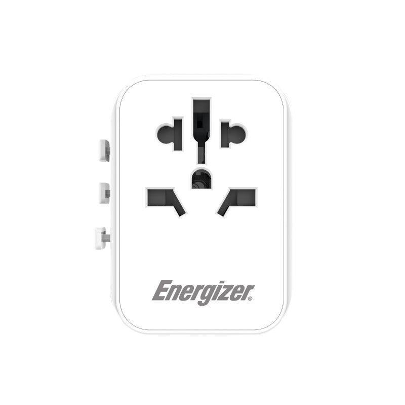 Energizer Ultimate – EU-/US-/AU-/UK-Reiseadapter + 2x USB-A und USB-C MFi-zertifiziert (weiß)