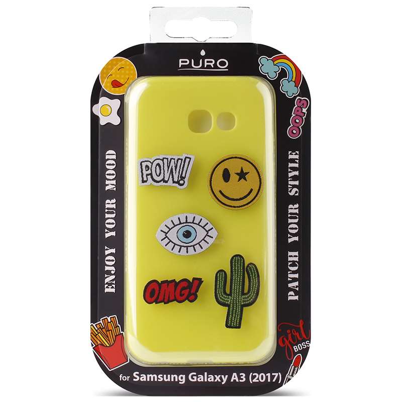 PURO Patch Mania - Case voor Samsung Galaxy A3 (2017) met 5 stickers (geel)