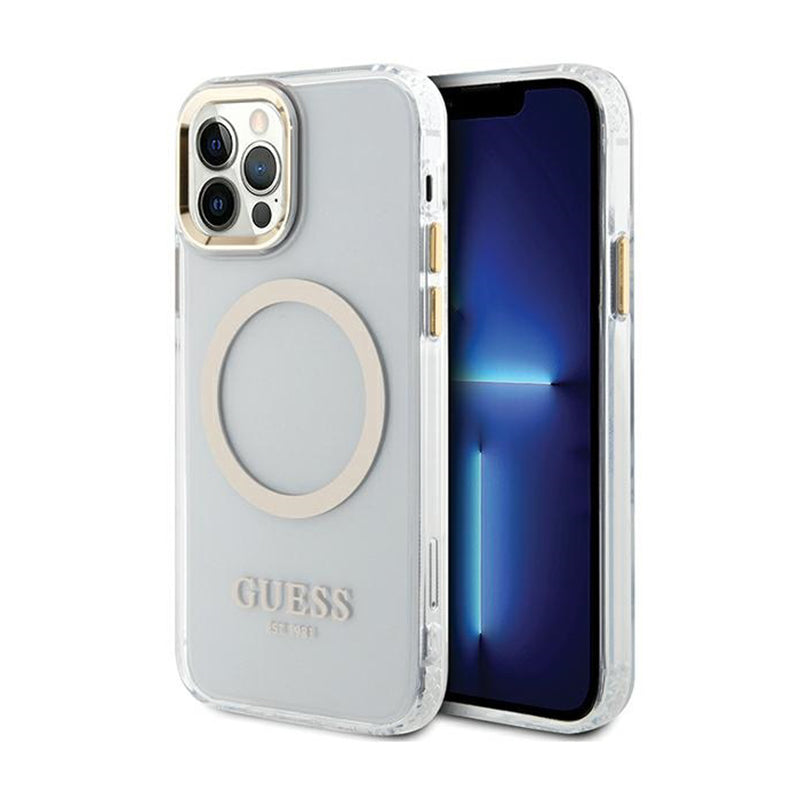 Guess Metal Outline MagSafe - Hülle für iPhone 12 / iPhone 12 Pro (Transparent / Gold)