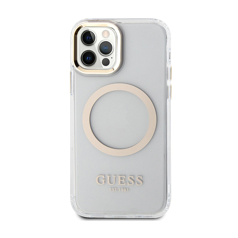 Guess Metal Outline MagSafe - Hülle für iPhone 12 / iPhone 12 Pro (Transparent / Gold)