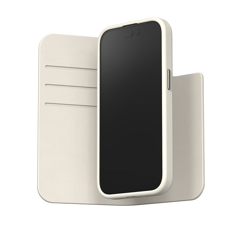 Moshi Overture MagSafe - Leren 3-in-1 hoesje met flipcover voor iPhone 15 (Eggnog White)